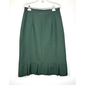 Vintage 60s 70s Dark Green Pleated Hem Skirt 13/14 Modest Midi Straight Pencil